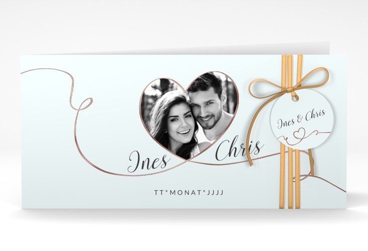 Hochzeitseinladung Dolce lange Klappkarte quer tuerkis rosegold