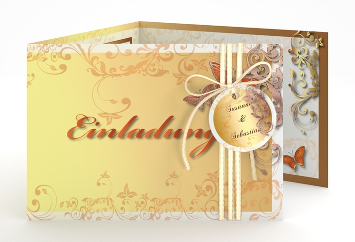 Hochzeitseinladung Toulouse A6 Doppel-Klappkarte orange rosegold