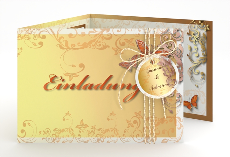 Hochzeitseinladung Toulouse A6 Doppel-Klappkarte orange rosegold