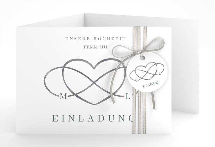 Hochzeitseinladung Infinity A6 Doppel-Klappkarte gruen silber