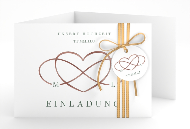 Hochzeitseinladung Infinity A6 Doppel-Klappkarte gruen rosegold