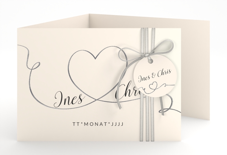 Hochzeitseinladung Dolce A6 Doppel-Klappkarte beige silber