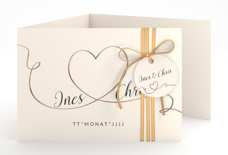 Hochzeitseinladung Dolce A6 Doppel-Klappkarte beige rosegold