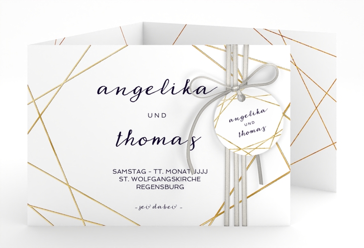 Hochzeitseinladung Asymmetry A6 Doppel-Klappkarte weiss gold