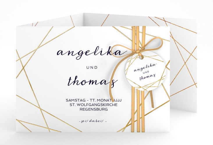 Hochzeitseinladung Asymmetry A6 Doppel-Klappkarte weiss gold
