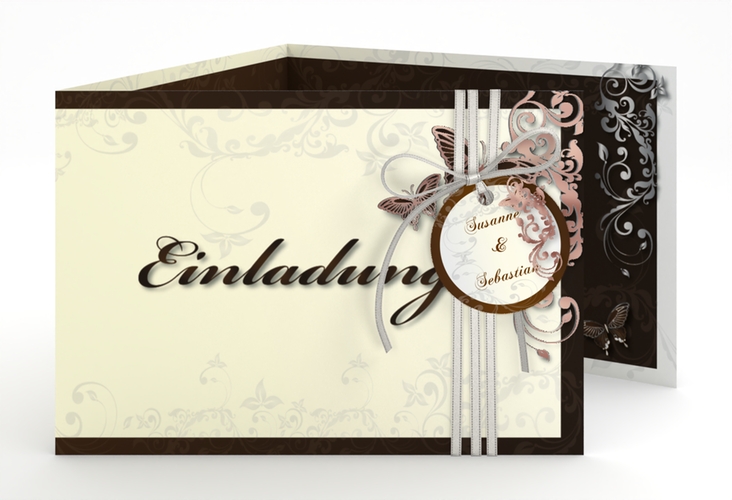 Hochzeitseinladung Toulouse A6 Doppel-Klappkarte braun rosegold