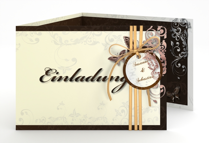 Hochzeitseinladung Toulouse A6 Doppel-Klappkarte braun rosegold