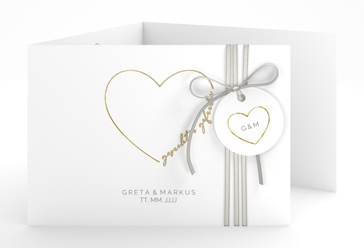Hochzeitseinladung Lebenstraum A6 Doppel-Klappkarte weiss gold