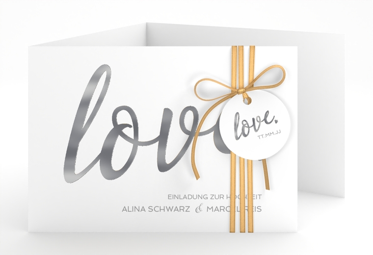 Hochzeitseinladung Glam A6 Doppel-Klappkarte weiss silber