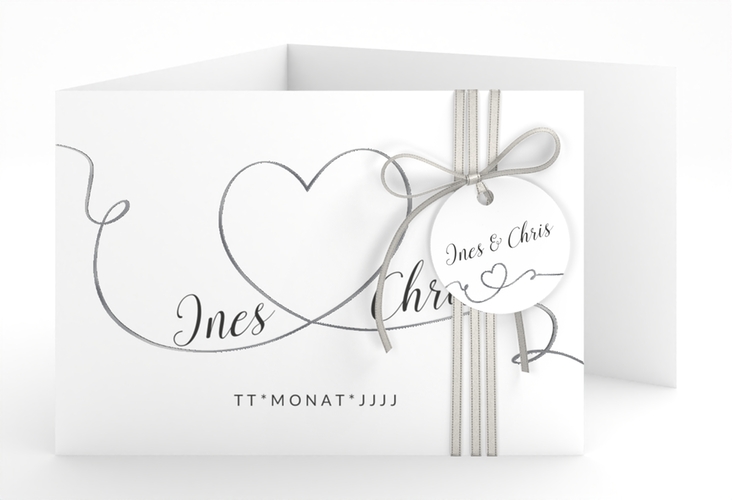 Hochzeitseinladung Dolce A6 Doppel-Klappkarte weiss silber