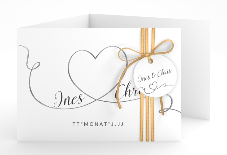 Hochzeitseinladung Dolce A6 Doppel-Klappkarte weiss silber