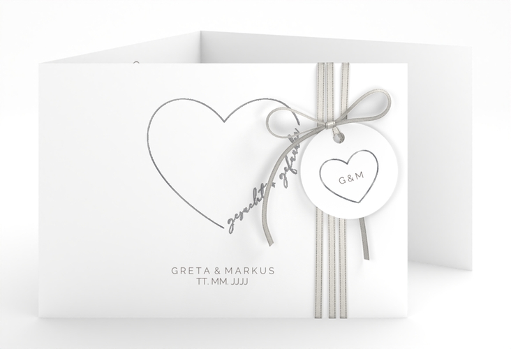 Hochzeitseinladung Lebenstraum A6 Doppel-Klappkarte weiss silber