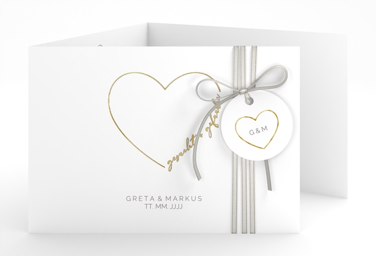 Hochzeitseinladung Lebenstraum A6 Doppel-Klappkarte weiss gold