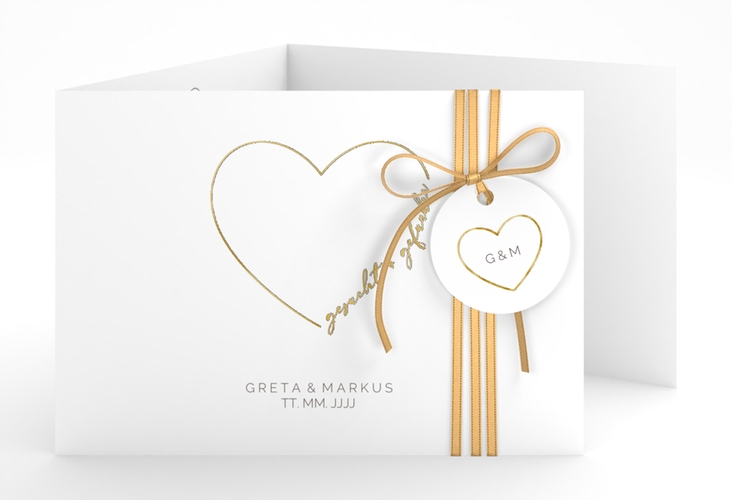 Hochzeitseinladung Lebenstraum A6 Doppel-Klappkarte weiss gold
