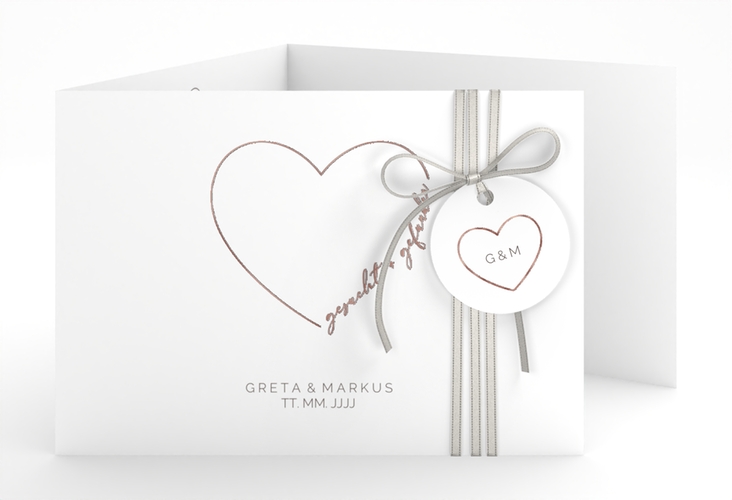 Hochzeitseinladung Lebenstraum A6 Doppel-Klappkarte weiss rosegold