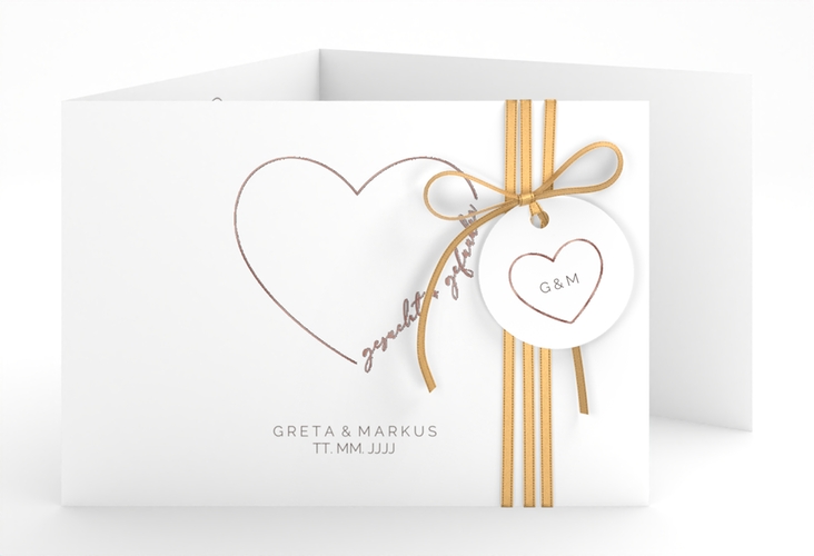 Hochzeitseinladung Lebenstraum A6 Doppel-Klappkarte weiss rosegold