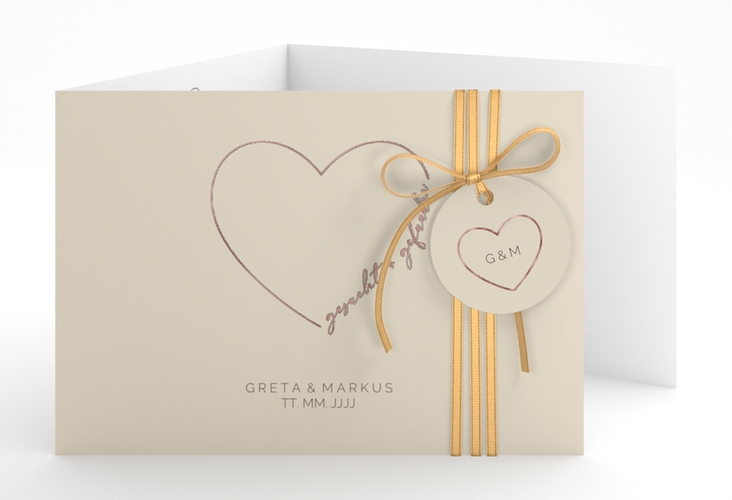 Hochzeitseinladung Lebenstraum A6 Doppel-Klappkarte beige rosegold