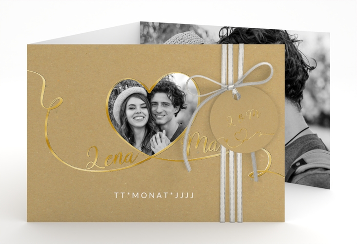 Hochzeitseinladung Herzensbund A6 Doppel-Klappkarte weiss gold