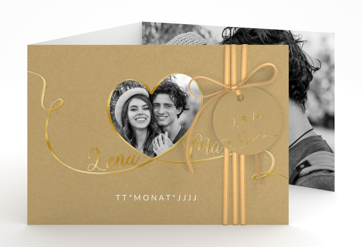 Hochzeitseinladung Herzensbund A6 Doppel-Klappkarte weiss gold