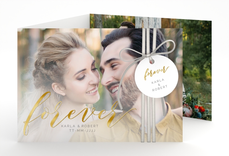 Hochzeitseinladung Promise A6 Doppel-Klappkarte weiss gold