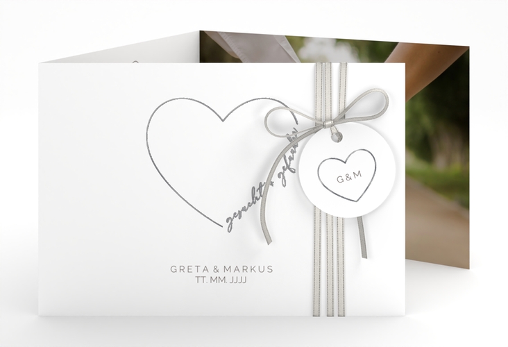 Hochzeitseinladung Lebenstraum A6 Doppel-Klappkarte weiss silber