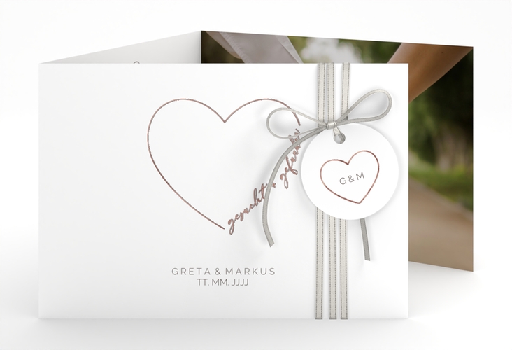 Hochzeitseinladung Lebenstraum A6 Doppel-Klappkarte weiss rosegold