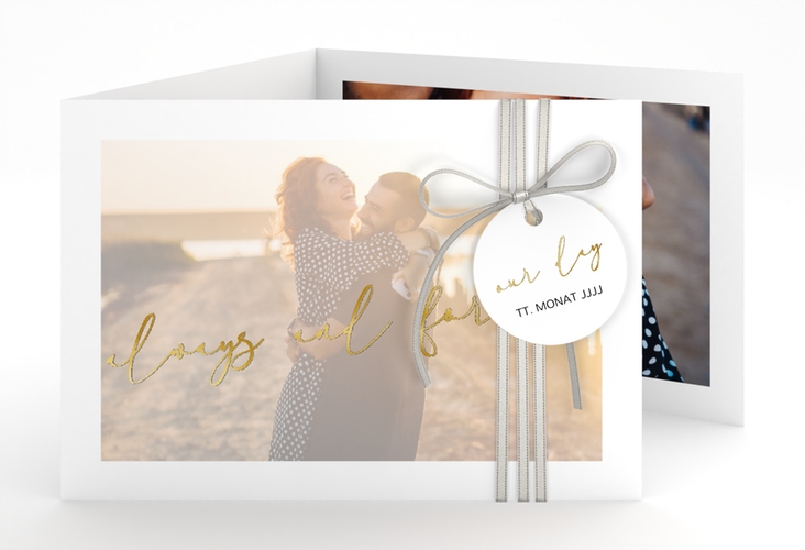 Hochzeitseinladung Lucent A6 Doppel-Klappkarte weiss gold