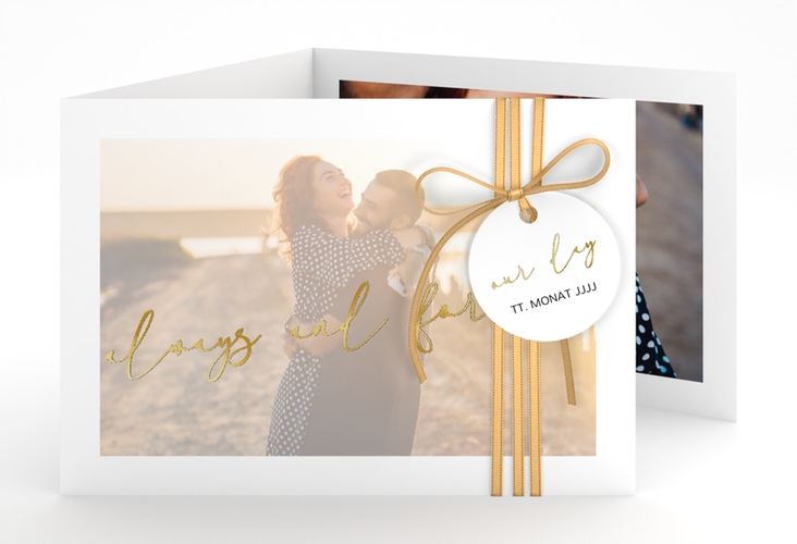 Hochzeitseinladung Lucent A6 Doppel-Klappkarte weiss gold