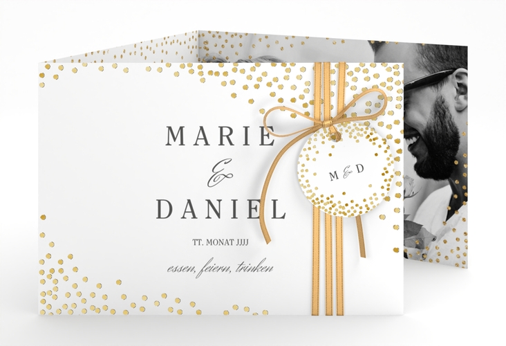 Hochzeitseinladung Glitter A6 Doppel-Klappkarte weiss gold