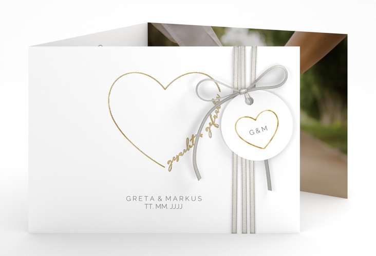 Hochzeitseinladung Lebenstraum A6 Doppel-Klappkarte weiss gold