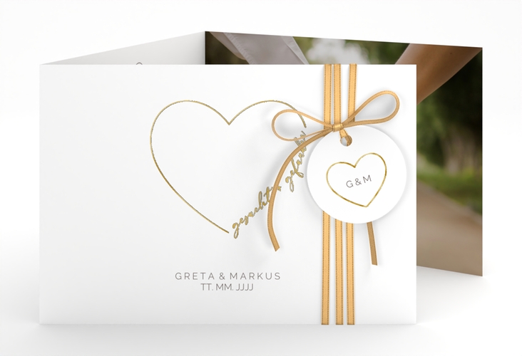 Hochzeitseinladung Lebenstraum A6 Doppel-Klappkarte weiss gold