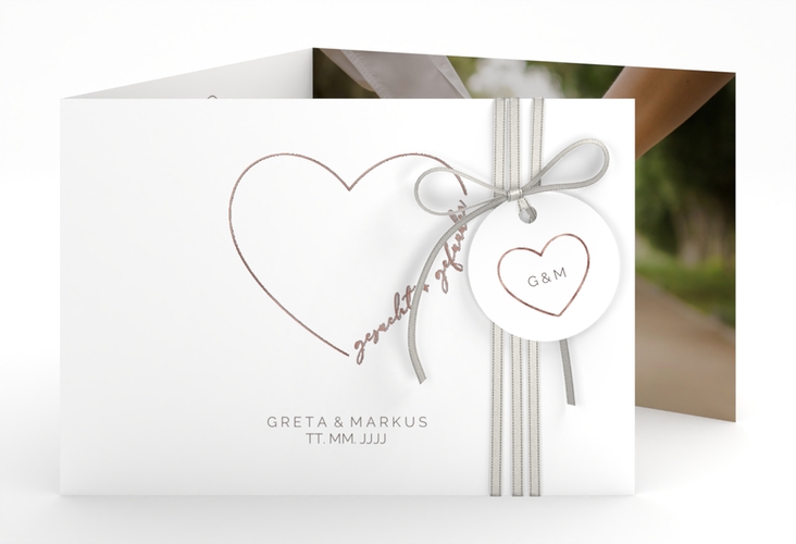 Hochzeitseinladung Lebenstraum A6 Doppel-Klappkarte weiss rosegold