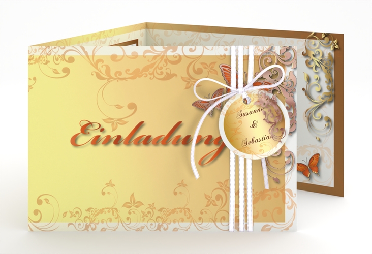Hochzeitseinladung Toulouse A6 Doppel-Klappkarte orange rosegold