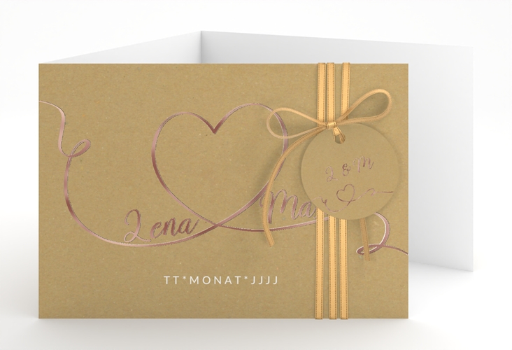 Hochzeitseinladung Herzensbund A6 Doppel-Klappkarte weiss rosegold