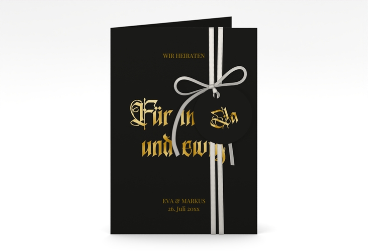 Einladungskarte Hochzeit Wednesday A6 Klappkarte hoch schwarz gold