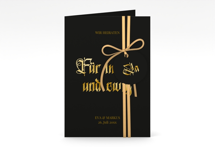 Einladungskarte Hochzeit Wednesday A6 Klappkarte hoch schwarz gold