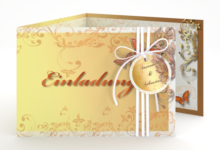 Hochzeitseinladung Toulouse A6 Doppel-Klappkarte orange rosegold