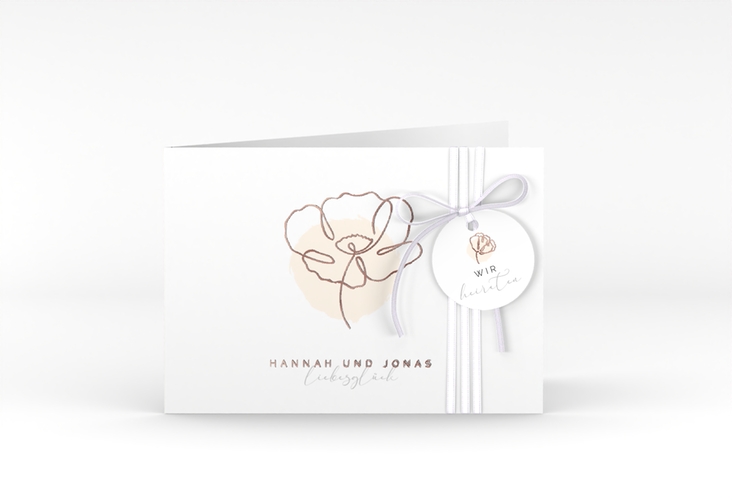 Hochzeitseinladung Flowerline A6 Klappkarte quer apricot rosegold