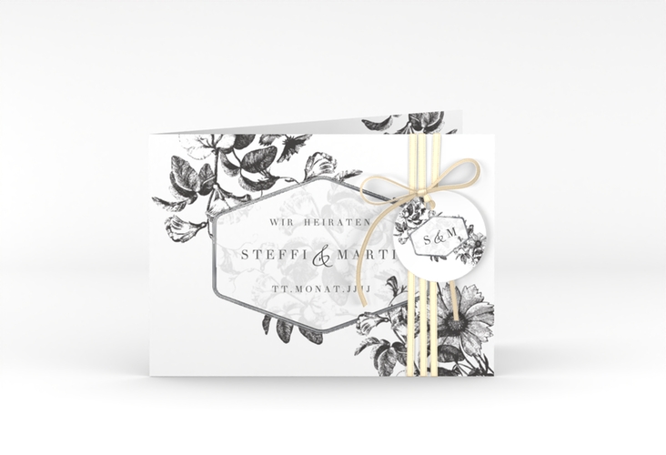 Einladungskarte Hochzeit Magnificent A6 Klappkarte quer schwarz silber