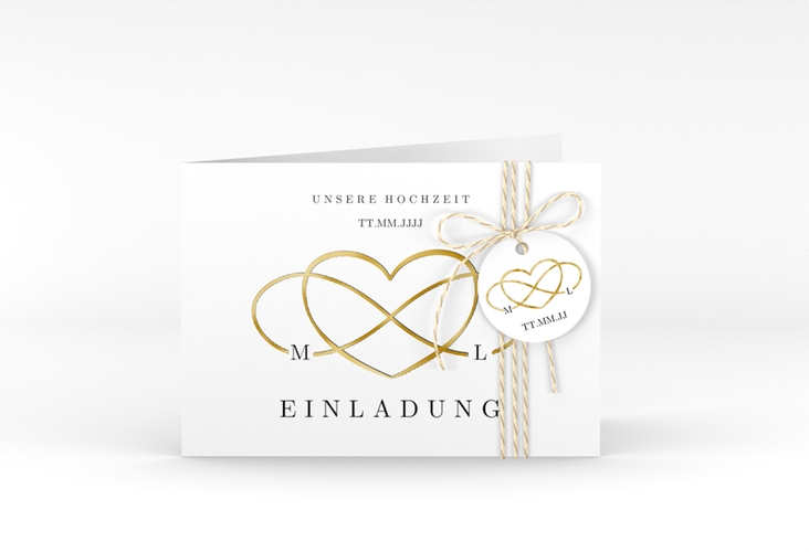 Hochzeitseinladung Infinity A6 Klappkarte quer schwarz gold