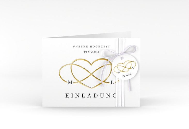 Hochzeitseinladung Infinity A6 Klappkarte quer schwarz gold
