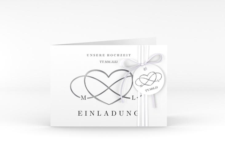 Hochzeitseinladung Infinity A6 Klappkarte quer schwarz silber
