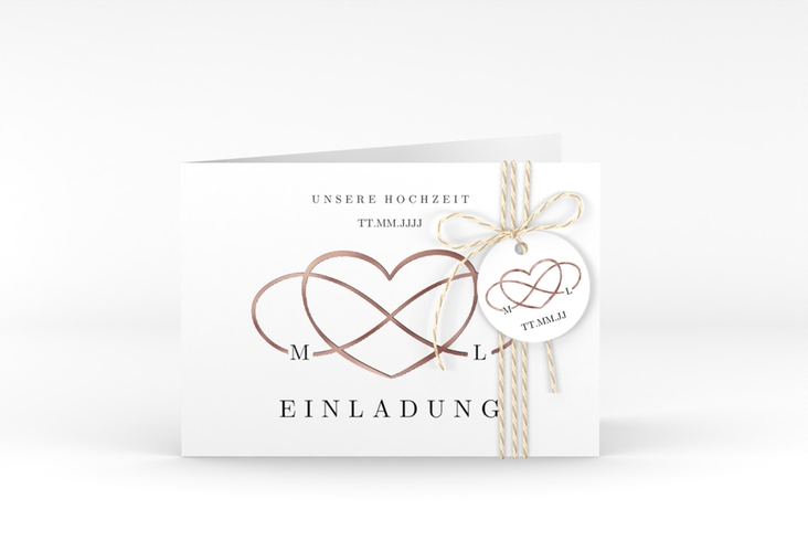 Hochzeitseinladung Infinity A6 Klappkarte quer schwarz rosegold