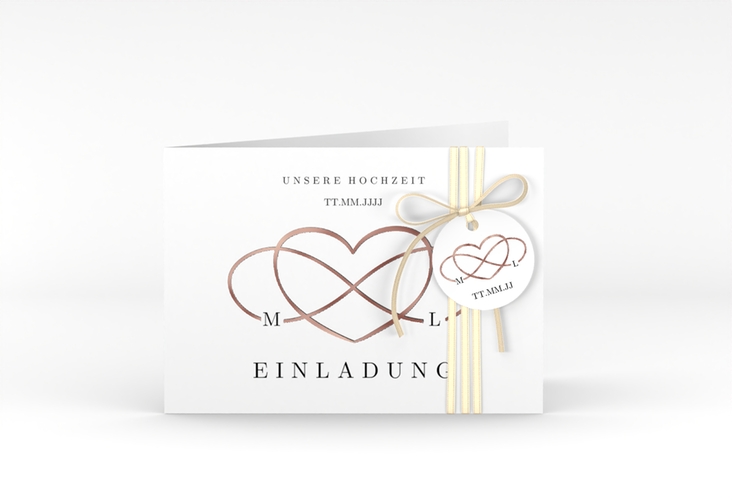Hochzeitseinladung Infinity A6 Klappkarte quer schwarz rosegold