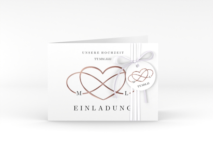 Hochzeitseinladung Infinity A6 Klappkarte quer schwarz rosegold