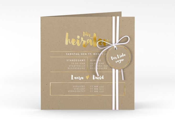 Hochzeitseinladung Letterbox quadr. Klappkarte Kraftpapier gold