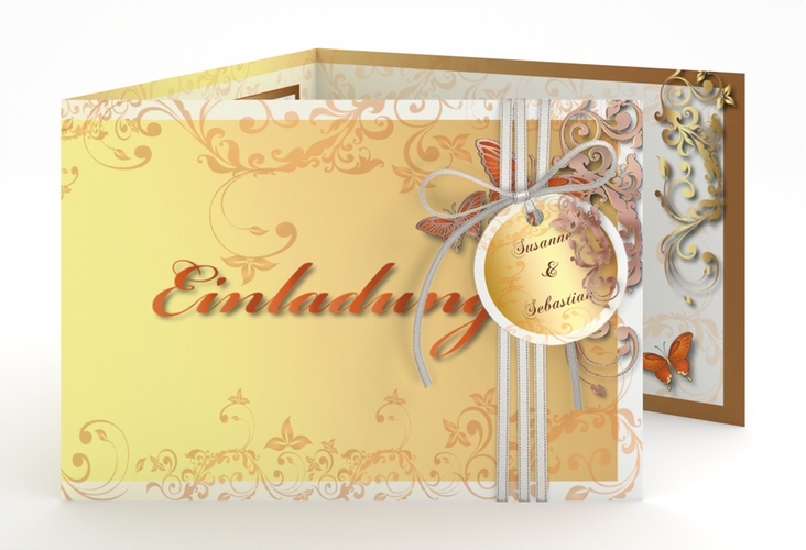 Hochzeitseinladung Toulouse A6 Doppel-Klappkarte orange rosegold