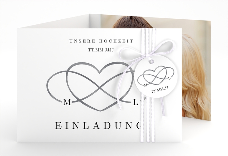 Hochzeitseinladung Infinity A6 Doppel-Klappkarte schwarz silber