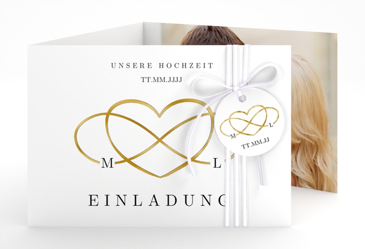 Hochzeitseinladung Infinity A6 Doppel-Klappkarte schwarz gold
