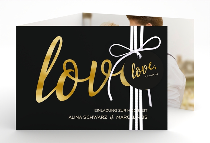 Hochzeitseinladung Glam A6 Doppel-Klappkarte schwarz gold